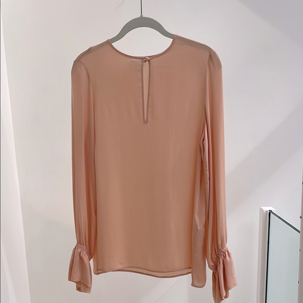 ETRO 100% silk top blouse peach rushed bell cuff size 38 NEW